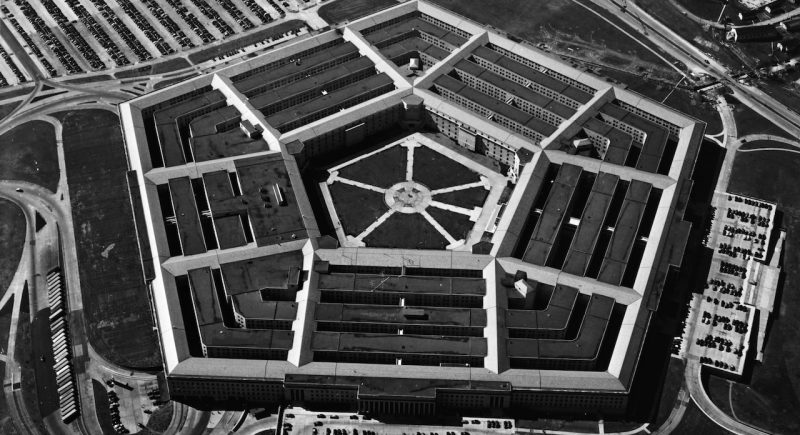 The Pentagon aerial view in black and white