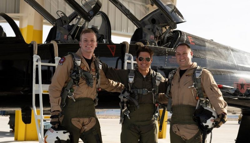 Tom Cruise and US Navy Pilots During Filming of Top Gun Maverick